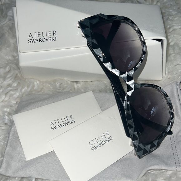Atelier Swarovski Sunglasses Women Black Havana Grey Gradient Crystal Side Arms main image 4